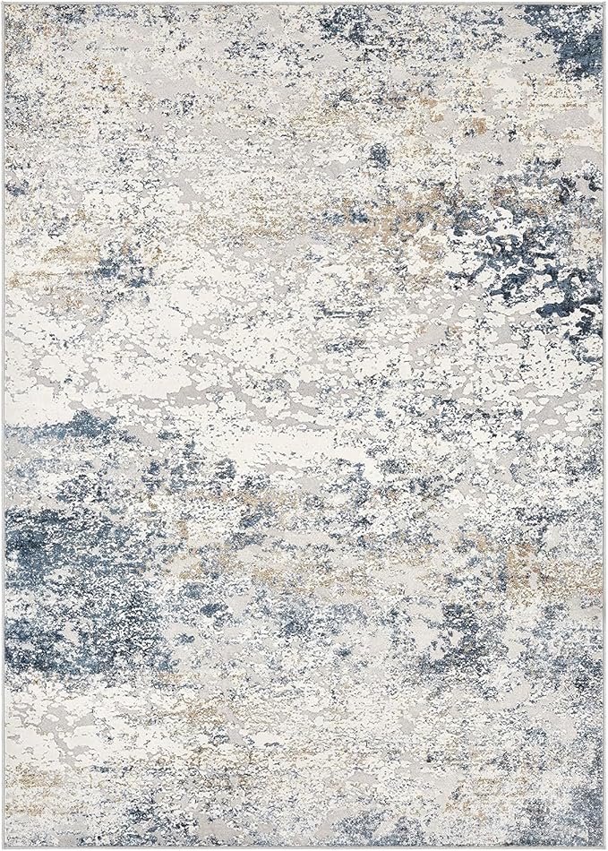Washable Runner Rug for Hallway: 2x6 Neutral Modern Abstract Low Pile Area Rug with Non-Slip Backing - Carpet for Bedroom Kitchen Laundry Entryway Bathroom Indoor - Beige Blue