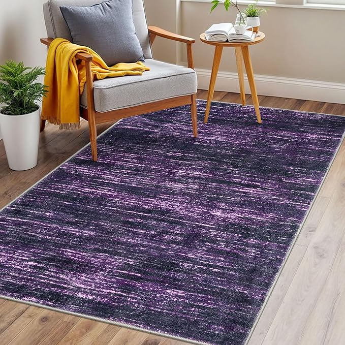 3x5 Modern Abstract Area Rug for Entryway, Purple White Super Soft Washable Rug with Non-Slip, Low-Pile Door Mat Indoor for Living Room Bedroom, Carpet with Non-Shedding