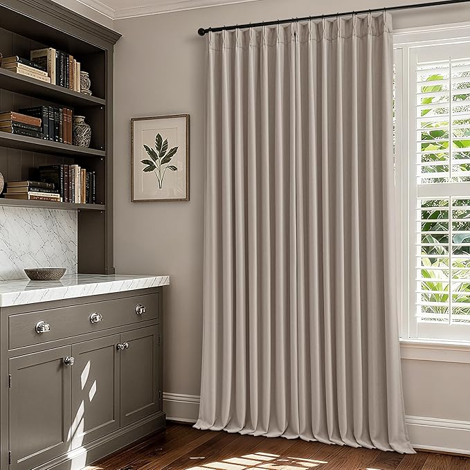 Blackout Pinch Pleat 100 Inch Curtains 2 Panels Set for Living Room Bedroom Farmhouse Farmhouse Pinch Pleated Back Tab Thermal Insulated 100% Black Out Window Curtain 100 Inch Length Taupe Burlywood