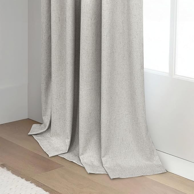 Linen Blackout Curtains 84 Inch Length 2 Panels Set for Living Room Bedroom Back Tab Thermal Insulated 100% Black Out Linen Drape Room Darkening Window Curtain 84 Inch Long Stone Taupe Birch Tan Beige