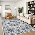 zesthome 6x9 Area Rugs, Machine Washable Rugs for Living Room, Bedroom,Stain Resistant Vintage Large Area Rug,Non-Slip Medallion Pattern Home Decor Rugs (Blue,6'x9')