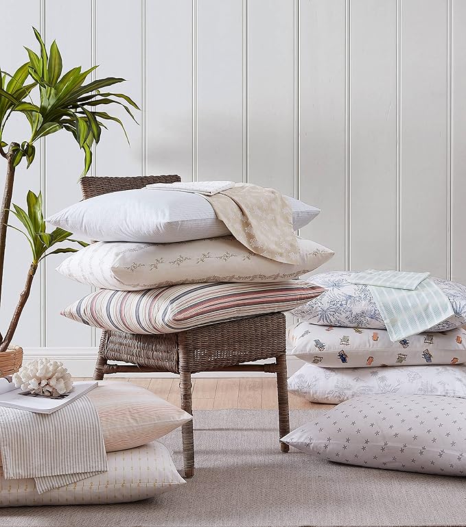 Tommy Bahama - Queen Sheets, Cotton Percale Bedding Set, Crisp & Cool, Stylish Bedding Set (Ala Moana Stripe Blue, Queen)