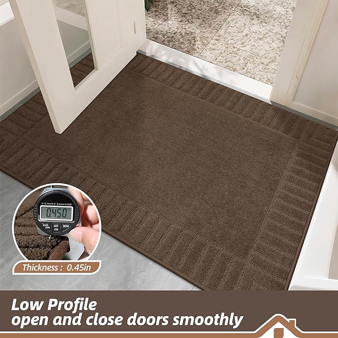 BEQHAUSE Door-Mat-Non-Slip Dirt Trapper Door Mats Low-Profile Front Door Mat Absorbent Floor Mats for Entryway Washable Mud Resistant Home Entrance Doormat, Brown, 24"x60"