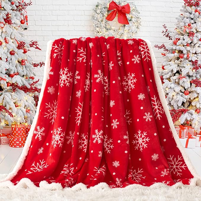 Touchat Red Sherpa Christmas Throw Blanket, Fuzzy Fluffy Soft Cozy Blanket, Fleece Flannel Plush Microfiber Blanket for Couch Bed Sofa (50" X 60",Red Snowflake)