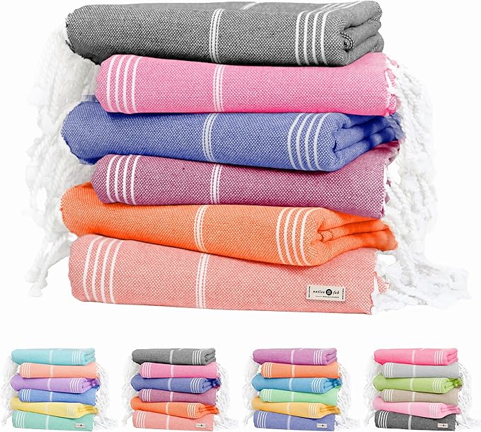 Native Fab Turkish Beach Towels - 6 Oversized Towel (40"x71"), Soft, Lightweight & Absorbent, 100% Cotton, Sand Free, Quick Drying, Ideal for Summer, Pool, Spa, Gym & Outdoors - Multicolor 6 Towels