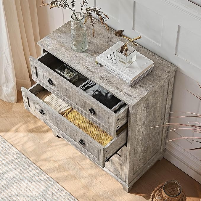 6 Drawer Dresser for Bedroom, 41" Tall Small Dressers & Chest of Drawers, Farmhouse Dresser with Metal Handle, Wood Storage Organizer Closet for Living Room, Hallway, Entryway
