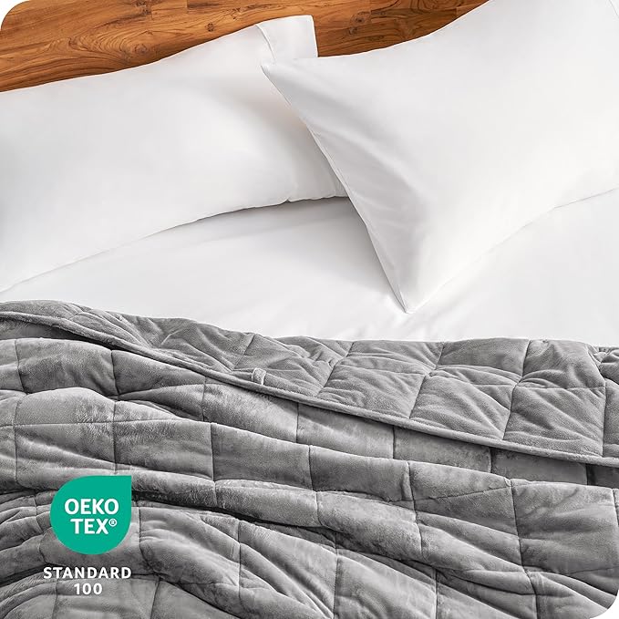 Bare Home Weighted Blanket Queen Size 20lb (60" x 80") for Adults - Minky Fleece - Premium Heavy Blanket Nontoxic Glass Beads (Light Grey, 60"x80")