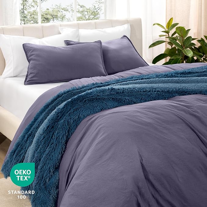 Bare Home Microfiber Duvet Cover Set - Ultra Soft Washed Microfiber - Queen Size - Linen-Like Look - Easy Care - Breathable Fabric - Our Softest Duvet Cover Set (Queen, Dusty Purple)