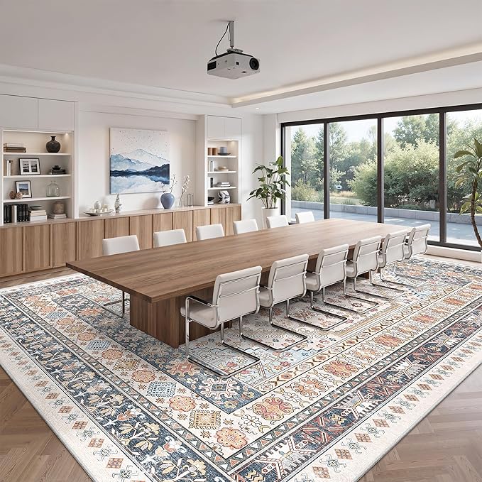 zesthome 10x14 Area Rugs for Living Room,Non-Slip Backing Washable Rugs,Vintage Large Area Rug，Stain Resistant Home Decor Rug (Multi,10'x14')