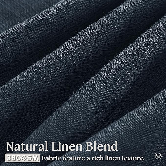 Pinch Pleated Navy Linen Curtains 84 Inches Long 2 Panels Set for Living Room Dining Pinch Pleat Back Tab Light Filtering Farmhouse Boho Retro Window Curtain Drapes 84 Inch Length Dark Blue Indigo