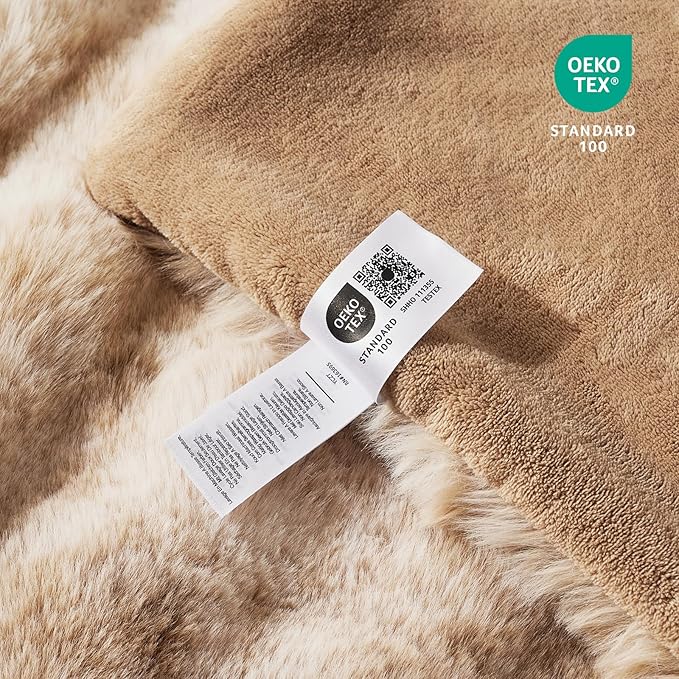 Cozy Bliss Faux Fur Throw Blanket Queen Size, Fuzzy Soft Plush Thick Bubble Blanket for Bed Couch Bedroom Living Room, 90x90 Inches Tie-dye Beige