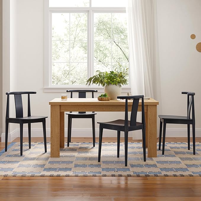 Wood Dining Room Chairs Set of 6, Mid Century Modern Kitchen Chairs Wishbone Chair with Curved Back Armless Accent Chair for Living Room Restaurant, Black