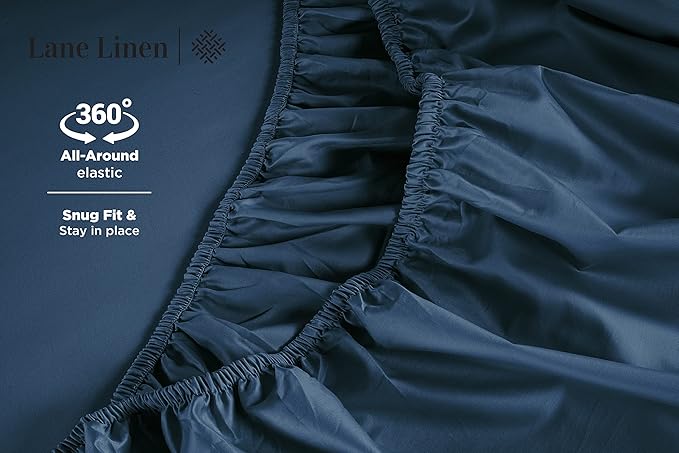 LANE LINEN 600 Thread Count 100% Mercerized Cotton Twin Sheets Set, Machine Wash, Mercerized Cotton for Sily Finish, Soft & Comfy Fully Elasticized Sheets Twin Size Bed Set, Sateen Weave - Dark Denim