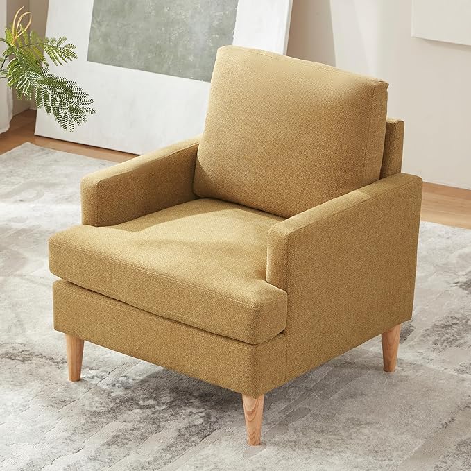 VKNOW Mid-Century Accent Chairs Set of 2, No Tools Assembly Required, Modern Upholstered Polyester Armchairs for Living Room & Bedroom, Comfortable Reading Chairs with Wood Legs, Yellow