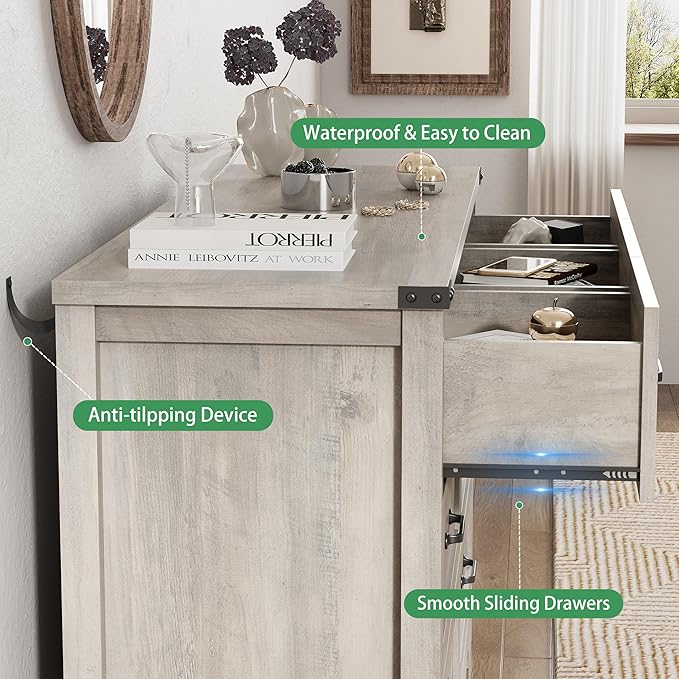 Dresser for Bedroom with 9 Drawers, 63" Wide Wood Chest of Drawers with Deep Drawers & Mental Handle, Modern Dresser TV Stand, Wooden Closet Storage Organizer for Living Room, Hallway, Entryway, Grey