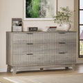 53" Long Dresser for Bedroom, 6-Drawer Dresser with Fluted Fronts, Wide Wood Chest of Drawers, Smooth Metal Slides, Stable Base, Modern Clothes Storage Cabinet for Living Room, Hallway