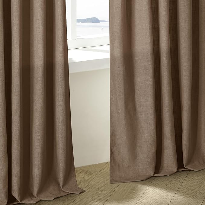 Brown Pinch Pleated Linen Curtains 84 Inches Long 2 Panels Set for Living Room Dining Pinch Pleat Back Tab Light Filtering Boho Farmhouse Bedroom Window Curtain Drapes 84 Inch Length Dutch Cocoa