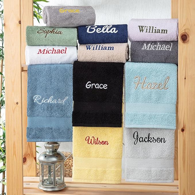 Personalized Towels - Customized Turkish Cotton Towel Set, Monogrammed Towels with Initials, Name & Embroidery, Idea (Green, 6 Piece Towel Set)