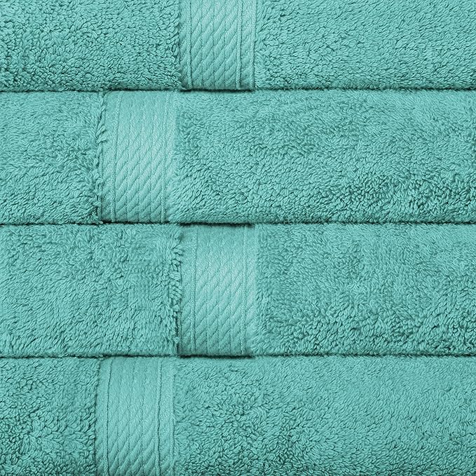 Superior Egyptian Cotton Pile Hand Towel Set of 4, Ultra Soft Luxury Towels, Thick Plush Essentials, Absorbent Heavyweight, Guest Bath, Hotel, Spa, Home Bathroom, Shower Basics, Turquoise
