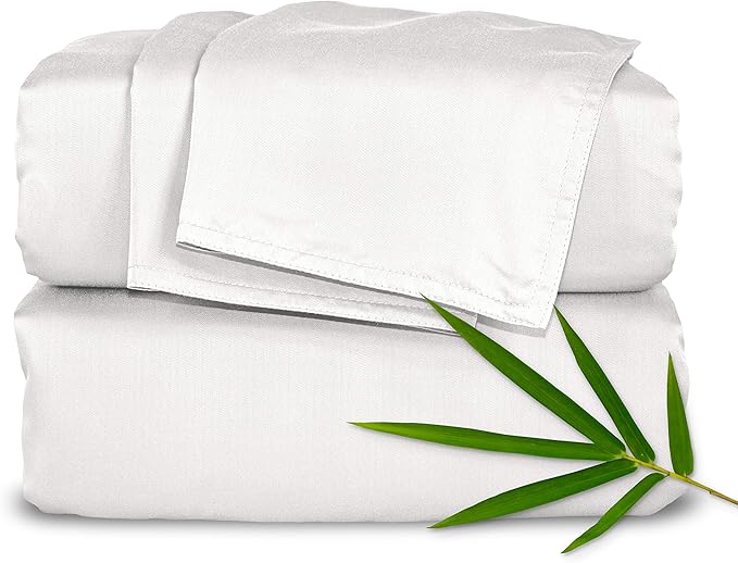 Pure Bamboo Full Sheets, Genuine 100% Organic Viscose Derived from Bamboo Bed Sheet Set, Luxuriously Soft & Cooling, Double Stitching, 2 Year Quality Promise (Full, White)