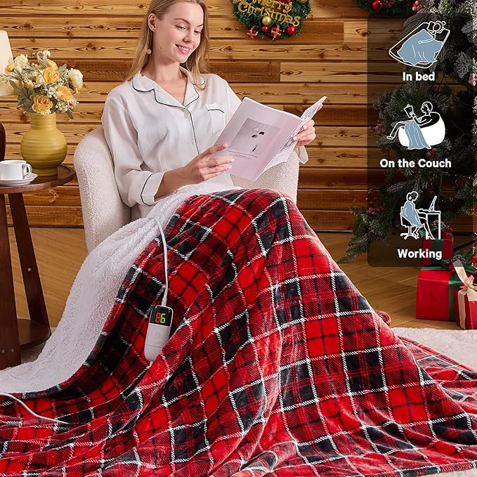 Red Heated Weighted Blanket for Adults Throw/Twin Size 13Lbs 50"x60", 2-in-1 Electric Heating Pad Lap Heavy Blanket for 120-140lbs with 10 Levels 1-8H Auto-Off, Christmas Birthday Gifts for Women Mom
