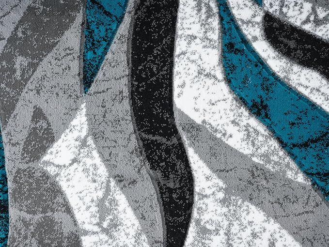 Modern Abstract Area Rug Hand Carved Contemporary Geometric Swirls Vibrant Colors Carpet for Living Room Bedroom Design PR1002 (Turquoise, 5' x 7')