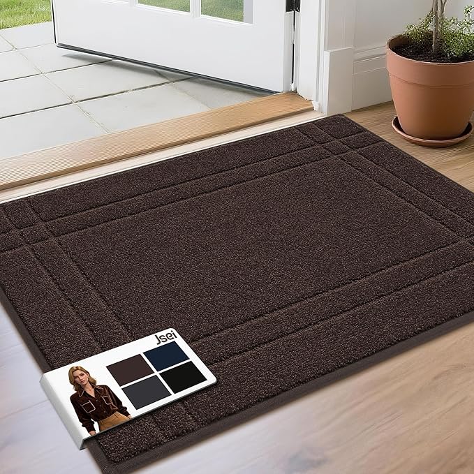 JSEI Entryway Rugs Doormat 24"x36", Non-Slip Dirt Trapper Door Mats Indoor, Washable Absorbent and Stain Resist Welcome Floor Mat for Front Door, Dog Door Mat, Muddy Wet Shoes & Paws, Brown