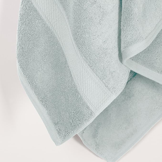 Superior Egyptian Cotton Pile Bath Towel Set of 2, Ultra Soft Luxury Towels, Thick Plush Essentials, Absorbent Heavyweight, Guest Bath, Hotel, Spa, Home Bathroom, Shower Basics, Sea Foam