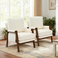 Accent Chairs for Living Room Set of 2, Modern Arm Chairs for Bedroom, Wooden Upholstered Mid Century Accent Chairs, Cream White