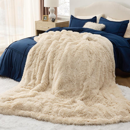 Bedsure GentleSoft Fluffy Beige Blankets Queen Size for Bed, Thick Sherpa Faux Fur Fleece Fuzzy Plush Winter Warm Heavy Soft Queen Blankets, Bedroom Decor Beige Gifts Cozy Gifts for Women Men, 90x90