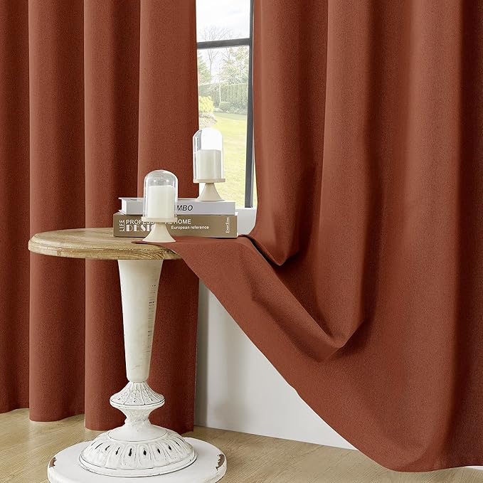 ChrisDowa 100% Blackout Terracotta Solid Curtains 90 Inches Long 2 Panels for Bedroom Living Room,Farmhouse Room Darkening Thermal Insulated Soundproof Grommet Top Window Treatment Drapes,52x90
