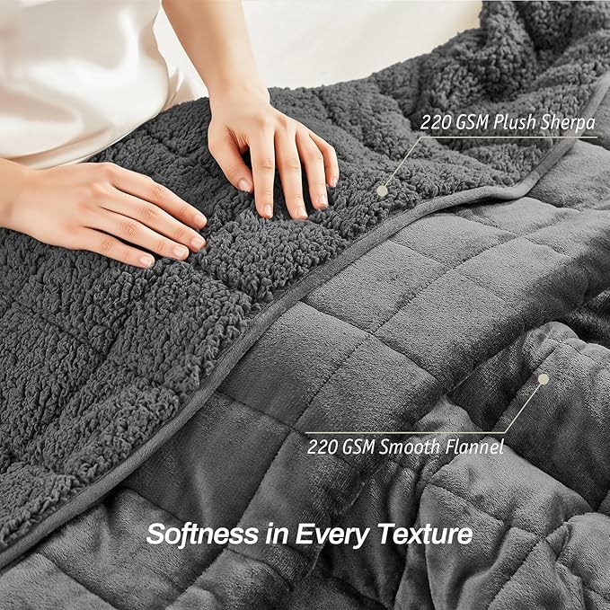 Sherpa Fleece Adult Weighted Blanket, 15 Pounds Dual Sided Soft Plush Blanket for Couch Bed Sofa, Heavy Thick Blankets with Glass Beads Great for Sleep, 60 x 80 inches, Dark Grey on Both Sides
