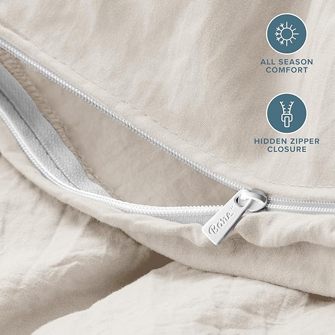 Bare Home Microfiber Duvet Cover Set - Ultra Soft Washed Microfiber - Queen Size - Linen-Like Look - Easy Care - Breathable Fabric - Our Softest Duvet Cover Set (Queen, Fog)