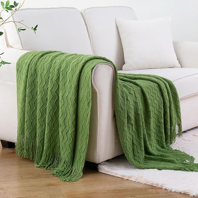 BATTILO HOME Green Throw Blanket for Couch, Textured Knit Throw, Green Blankets and Throws for Sofa Bed Living Room Decor, Outdoor Throw Blanket, 50"x60"