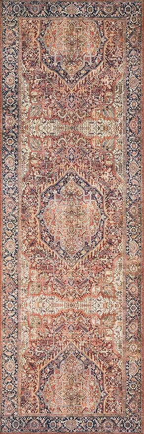 Loloi Layla Collection LAY-08 Red/Navy 2'-6" x 12'-0" .13" Thick Runner Rug, Soft, Durable, Vintage Inspired, Distressed, Low Pile, Non-Shedding, Easy Clean, Printed, Living Room Rug