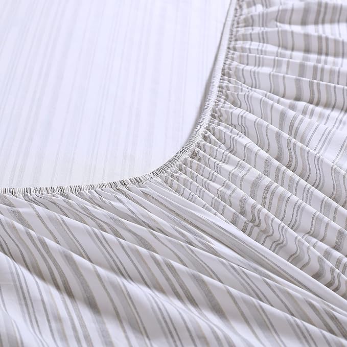 Tommy Bahama - King Sheets, Cotton Percale Bedding Set, Crisp & Cool, Stylish Bedding Set (Kahanu Stripe Grey, King)