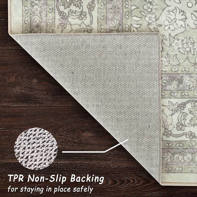 vivorug Runner Rug 2'x7' Vintage Floral Washable Non-Slip Runners for Hallways Kitchen Entryway Laundry Room Carpet Hallway Runner Sage Green