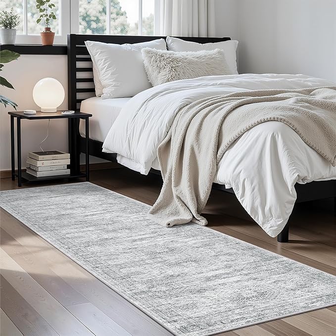 Runner Rug 2'x8' Washable Non-Slip Runner Rugs for Kitchen Bathroom Laundry Room Grey Vintage Floor Carpet Runners for Hallway Entryway