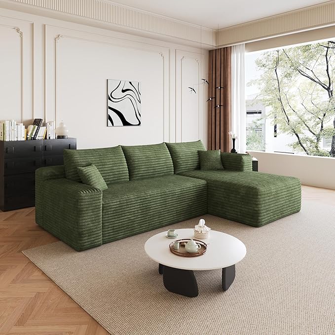 96" Sectional Couches for Living Room Modern Modular Sofa with L-Shape Couchs Upholstered Boneless Couch Deep Seat Sectional Couch with Chaise (Green, 96" Right Facing Chaise+2Seaters)