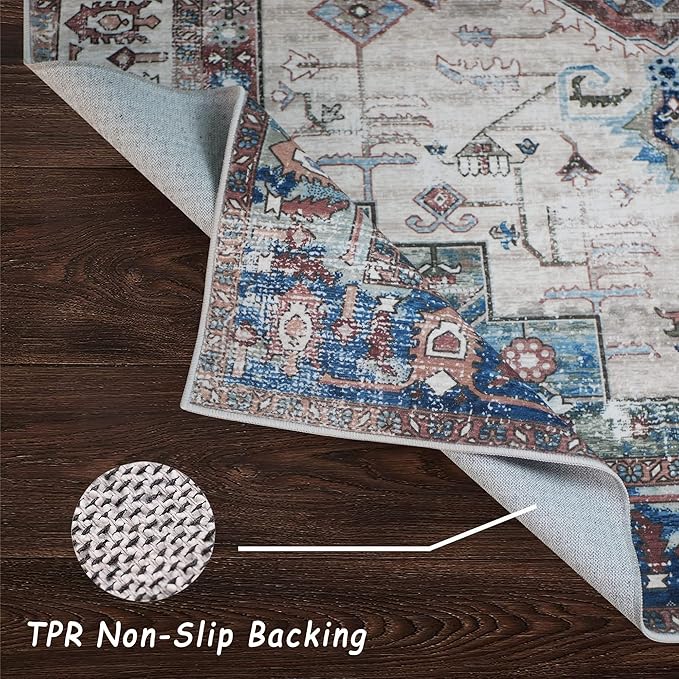 vivorug 5x7 Area Rugs - Ultra-Thin Washable Rug with Non-Slip Backing, Ideal for Living Room, Bedroom, Kitchen Floor Carpet - Vintage Style, Easy Clean, Durable, Low Pile Rug Brown