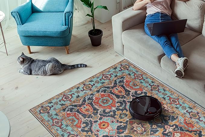 Keen Home Design 9x12 Rug - Machine Washable Area Rug with Non-Slip Backing, Ideal for Living Room, Dining Room, Bedroom - Vintage, Easy Clean, Durable, Low Pile Rug - (9' x 12')