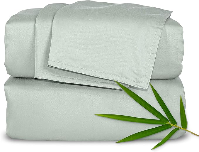 Pure Bamboo Split King Sheets, Genuine 100% Organic Viscose Derived from Bamboo Bed Sheet Set, Soft & Cooling, Double Stitching, 2 Fitted Sheets (Split King, Sea Glass)