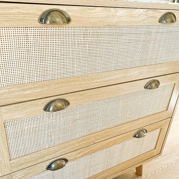 PHI VILLA Rattan Nightstand Set of 2 - Dresser with Drawer Boho Small Cabinet, 3 Drawer Dresser, Rattan Cabinet