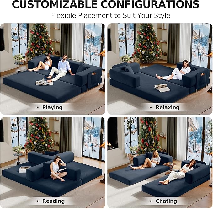 78.8" Convertible Futon Sofa Bed,Corduroy Futon Couch with Storage Pocket,Folding Pull Out Sofa,No Assembly Boneless Couch for Living Room,Navy