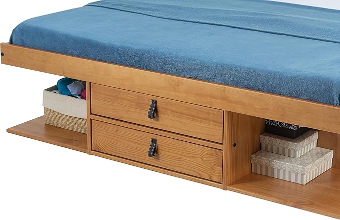 memomad Bali Storage Platform Bed with Drawers (Full Size, Oak Brown Wood)