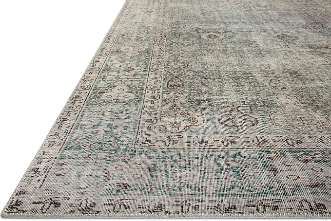 Loloi Chris Loves Julia Jules Collection JUL-08 Emerald/Antique Ivory 7'-6'' x 9'-6'', .13" Pile Height, Area Rug