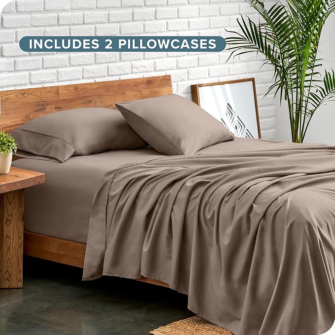 Bare Home Hotel Luxury Twin XL Sheet Set, Extra Soft - 4 Piece Set - Deep Pockets - Easy Fit - Cooling & Breathable - Wrinkle, Fade, Stain Resistant - Includes 2 Pillowcases (Twin XL, Taupe)