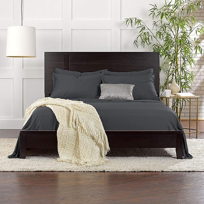 Pure Bamboo Short Queen Sheets for RV Camper (60"x75") - Genuine 100% Organic Viscose Derived from Bamboo Bed Sheet Set, Soft & Cooling, 2 Year Quality Promise (Short Queen, Charcoal)