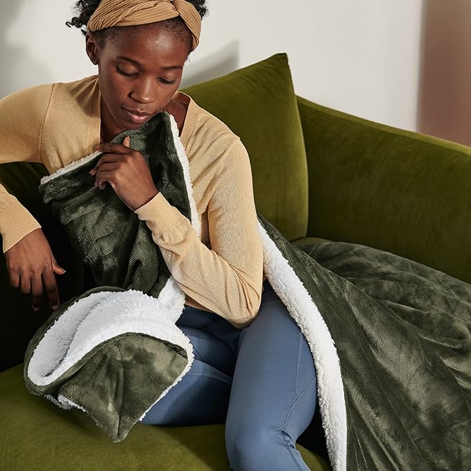 Bedsure GentleSoft Sherpa Fleece Throw Blanket for Couch - Thick and Warm, Soft Fuzzy Plush Throw Blanket for Winter, Olive Green, 50x60 Inches