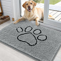 OLANLY Dog Door Mat for Muddy Paws 35x24, Paw Print Design, Absorbs Moisture and Dirt, Absorbent Non-Slip Washable Doormat, Quick Dry Chenille Mud Mat for Dogs, Entry Indoor Entryway Carpet, Grey